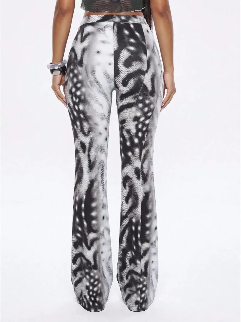 Black Casual Women's Mixed Print Tie Front Flared Low Waist Skinny Jeans